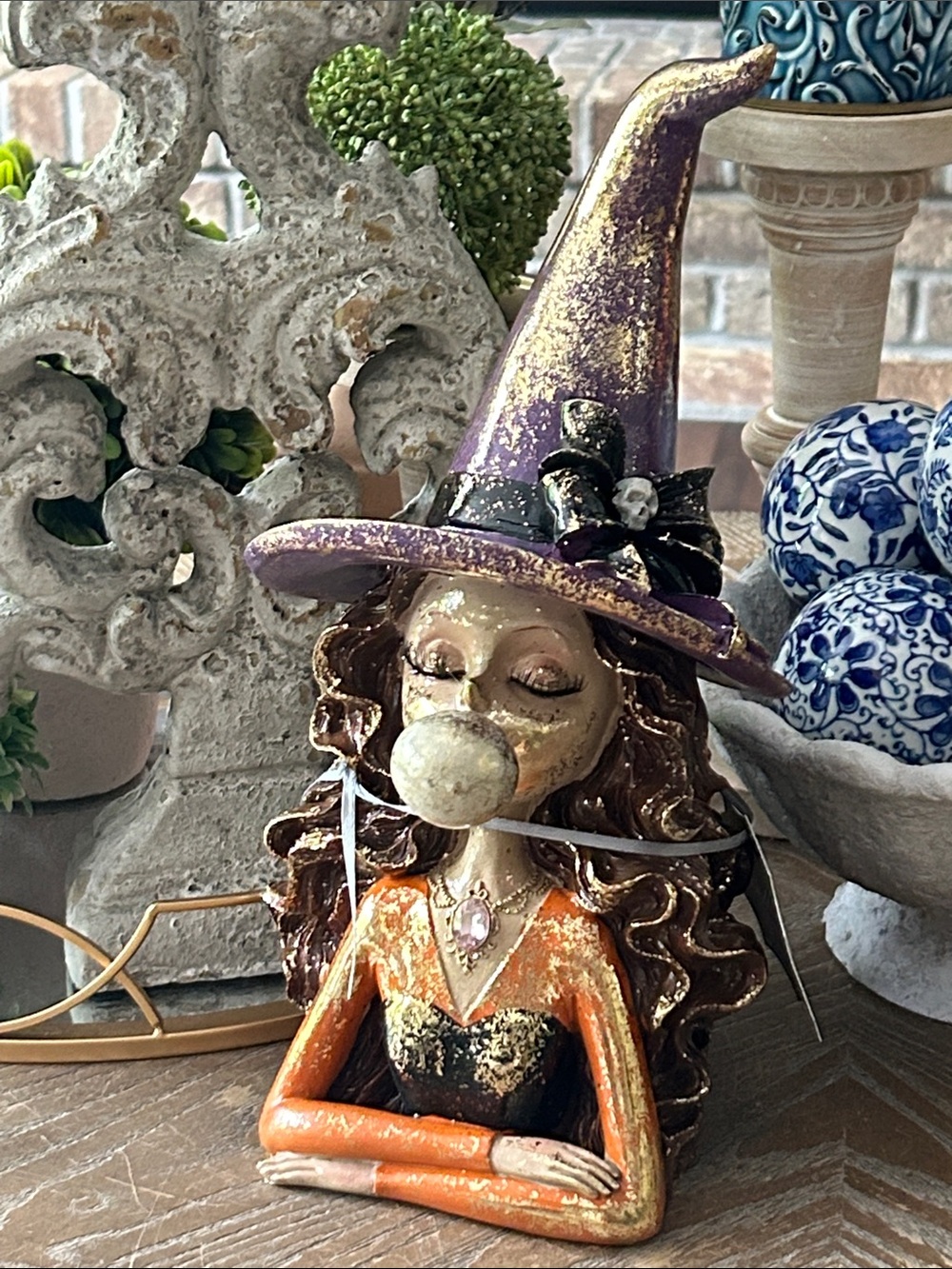 NEW! Vintage Inspired Metallic Gold Halloween Good Witch Bubblegum Bubble Statue